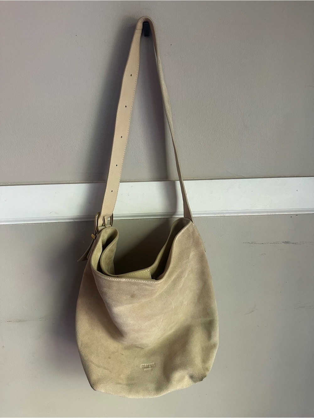 margot Suede Shoulder Bag in Beige